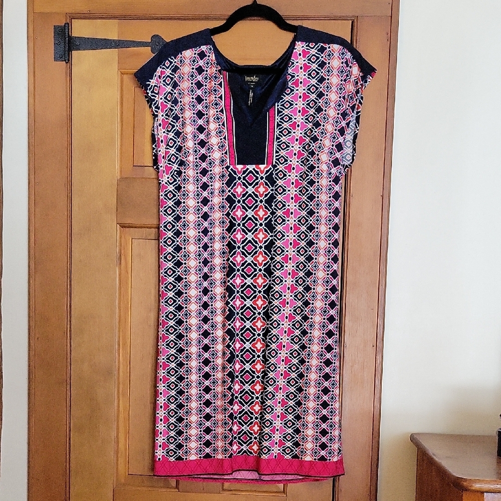 LAUNDRY SHELLI SEGAL Pink and Blue Geometric Pattern Stretch Shift - Picture 2 of 11